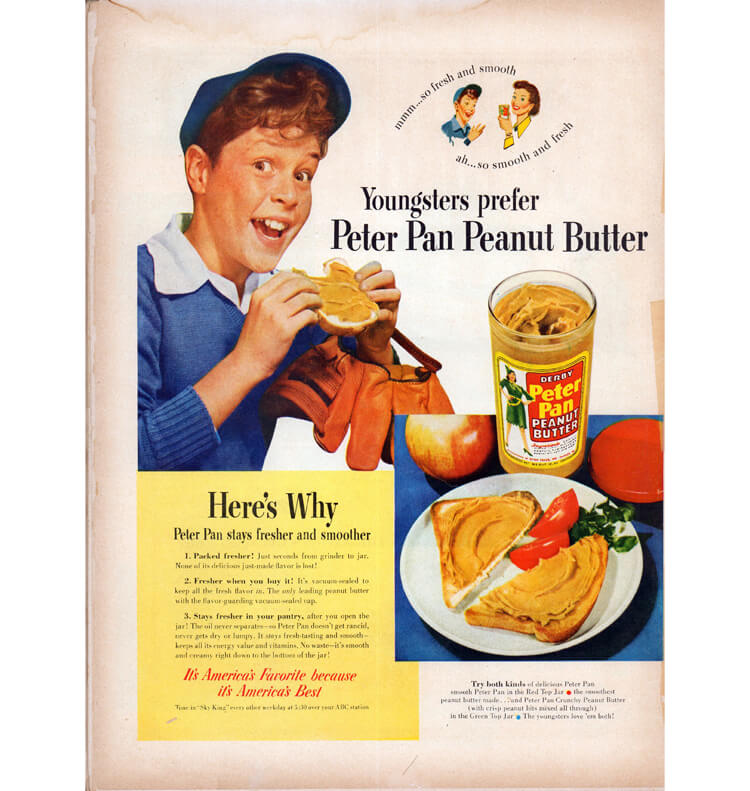 Vintage Peter Pan peanut butter ad with child. 