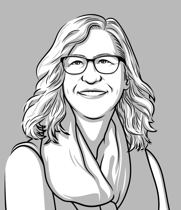 Head-and-shoulders cartoon portrait of Hilary Hoynes.