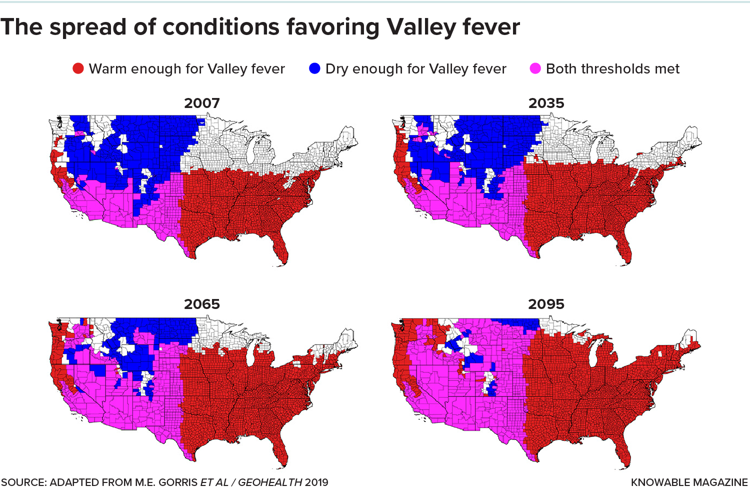 Maps of US showing conditions favorable to Valley fever fungus.