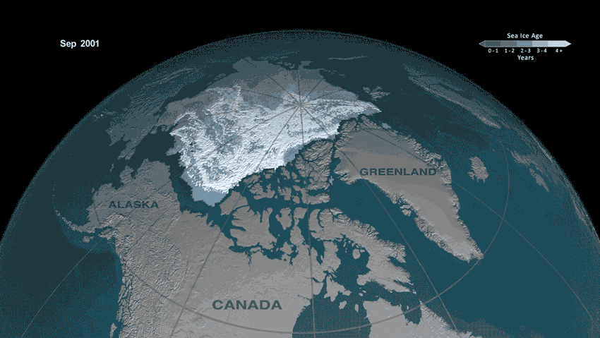 Sea ice cycles Gif tracking Arctic sea ice seasonal cycles from 2001 to 2016